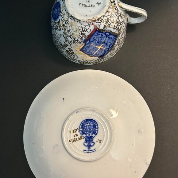 Fenton Osaka Vintage White Blue Gold Tea Cup & Saucer from 1910, England - Picture 8 of 8